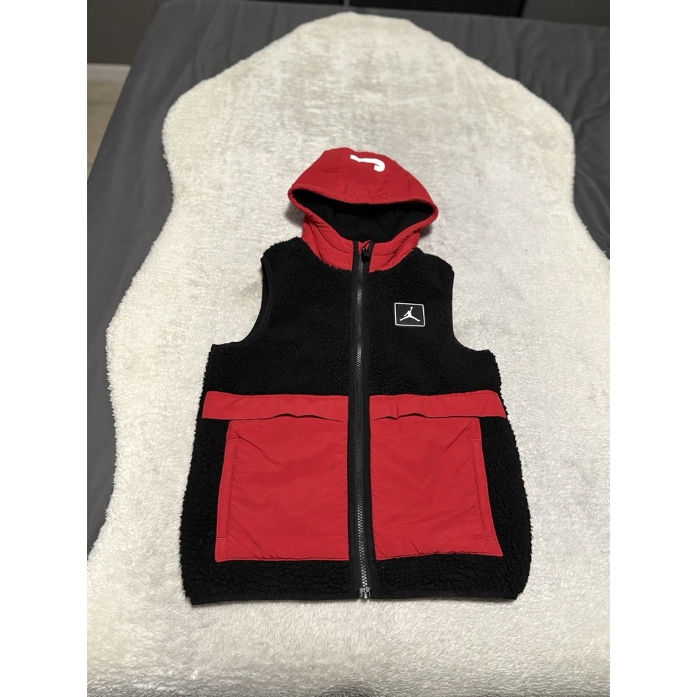 Jordan Boys Medium 10-12 Yrs Black Red Fleece Best Jacket Hooded